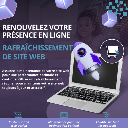 Service de maintenance et de rafraîchissement de site web par Pixelweb Forge, garantissant une performance optimale et une présence en ligne toujours à jour et attractive.